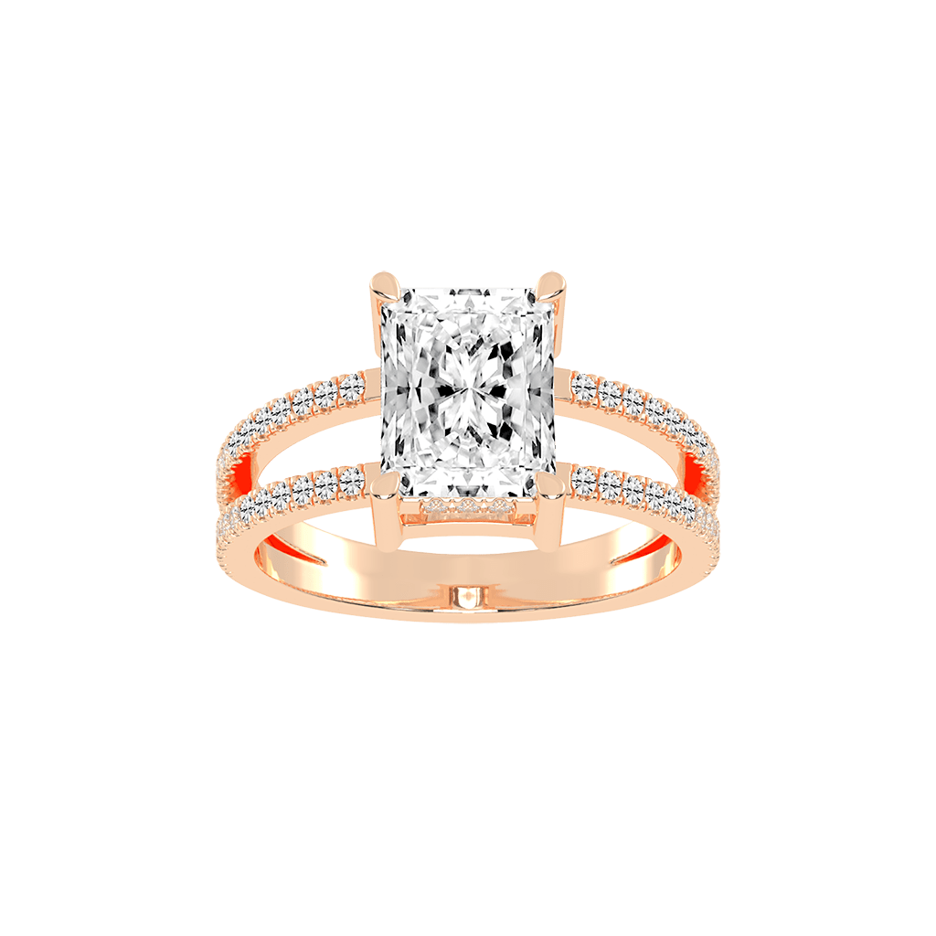 Radiant Cut Split Shank  Lab Grown Diamond Engagement Ring with Pave Setting