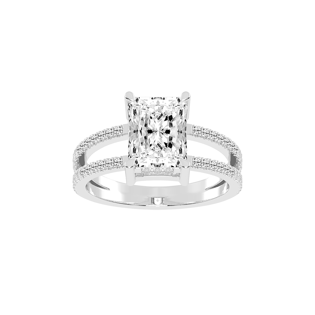 Radiant Cut Split Shank  Lab Grown Diamond Engagement Ring with Pave Setting