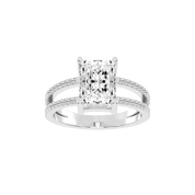 Radiant Cut Split Shank  Lab Grown Diamond Engagement Ring with Pave Setting