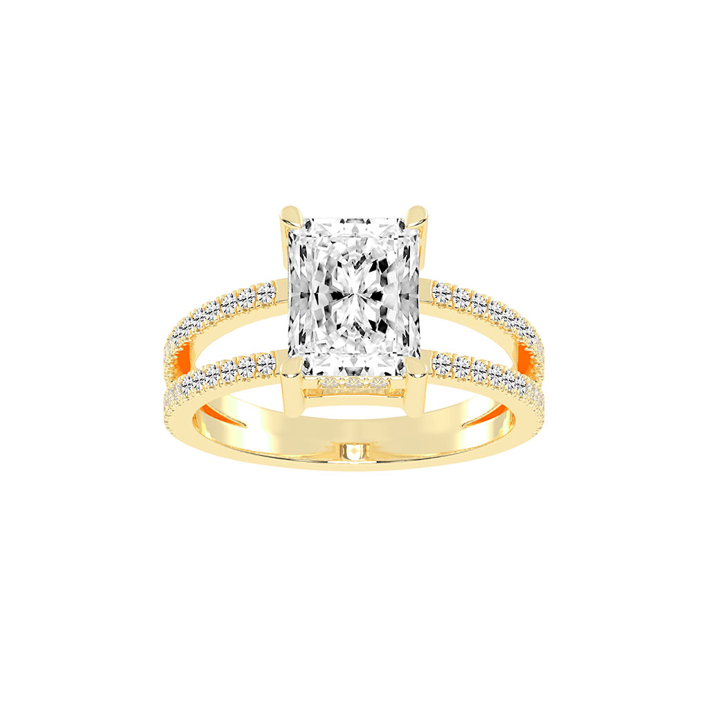 Radiant Cut Split Shank  Lab Grown Diamond Engagement Ring with Pave Setting