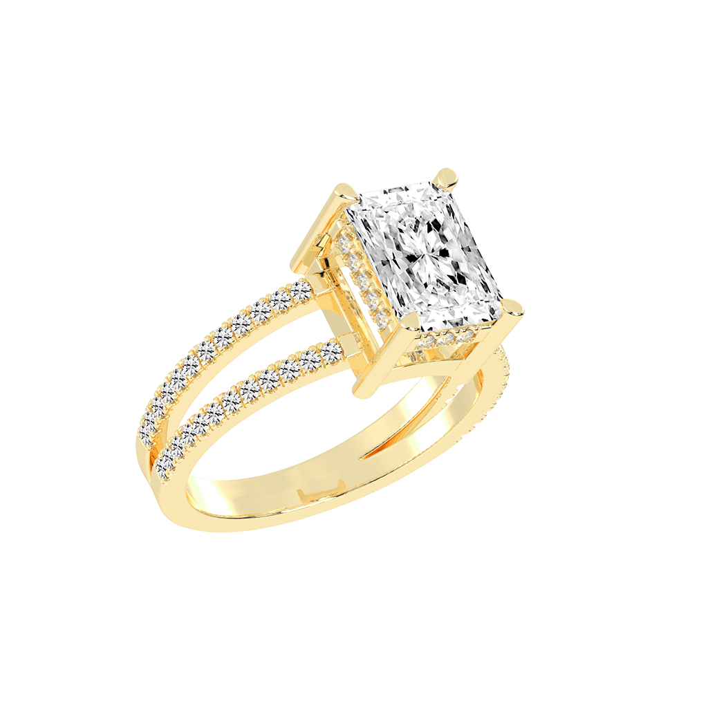 Radiant Cut Split Shank  Lab Grown Diamond Engagement Ring with Pave Setting