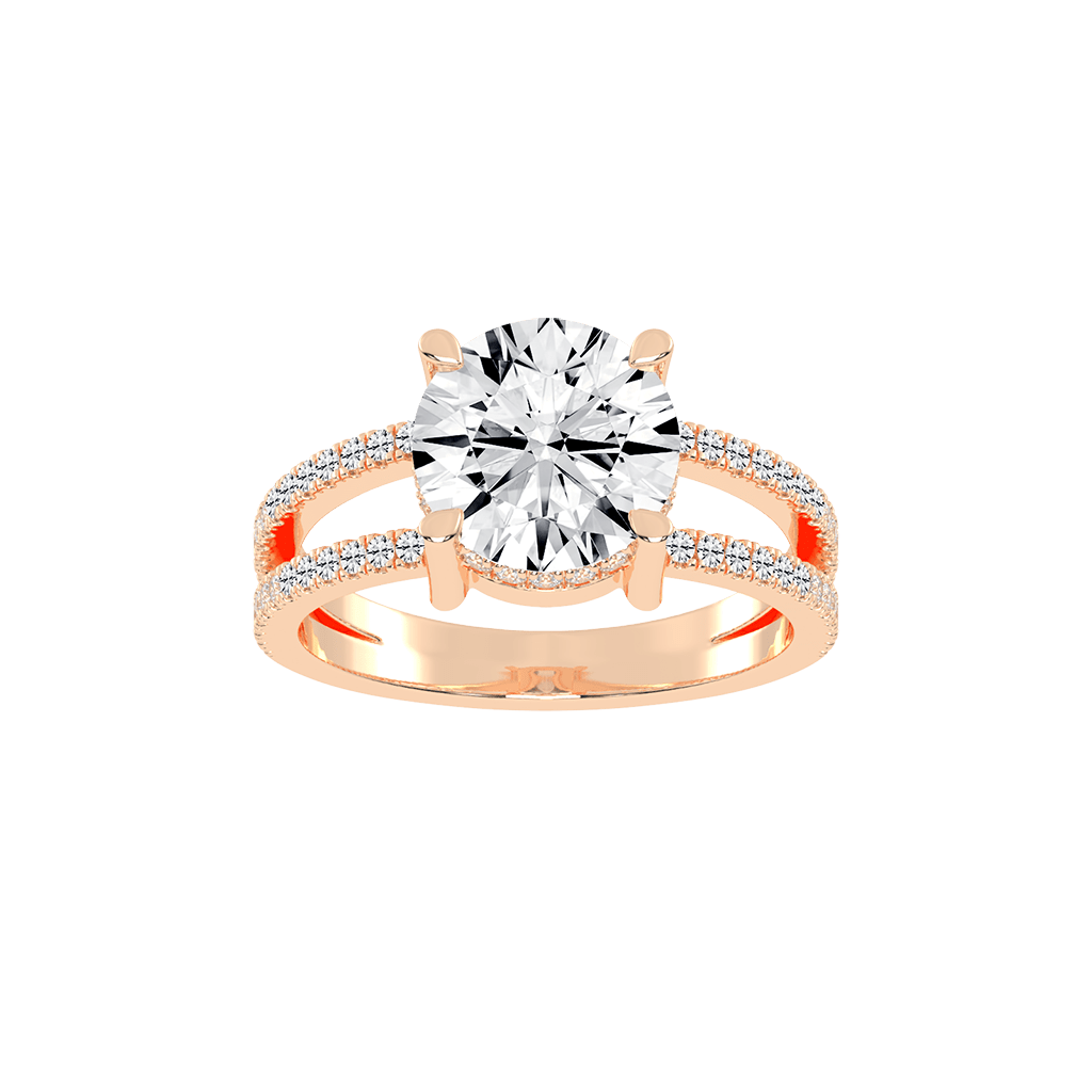 Round Cut  Split Shank  Lab Grown Diamond Engagement Ring with Pave Setting