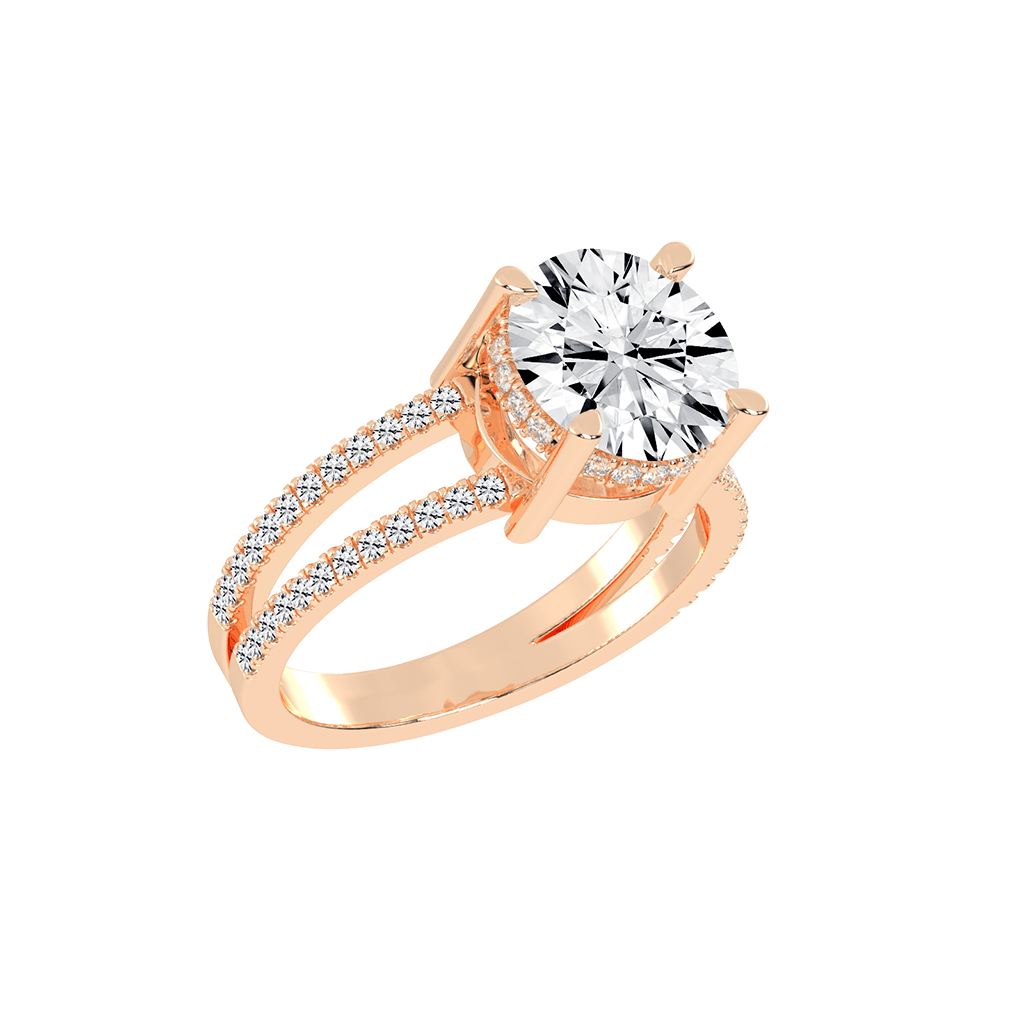 Round Cut  Split Shank  Lab Grown Diamond Engagement Ring with Pave Setting