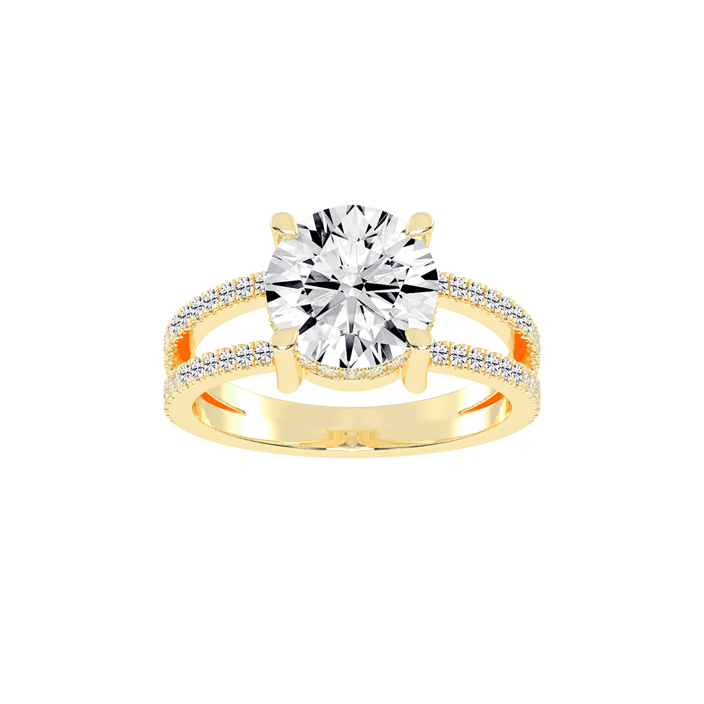 Round Cut  Split Shank  Lab Grown Diamond Engagement Ring with Pave Setting