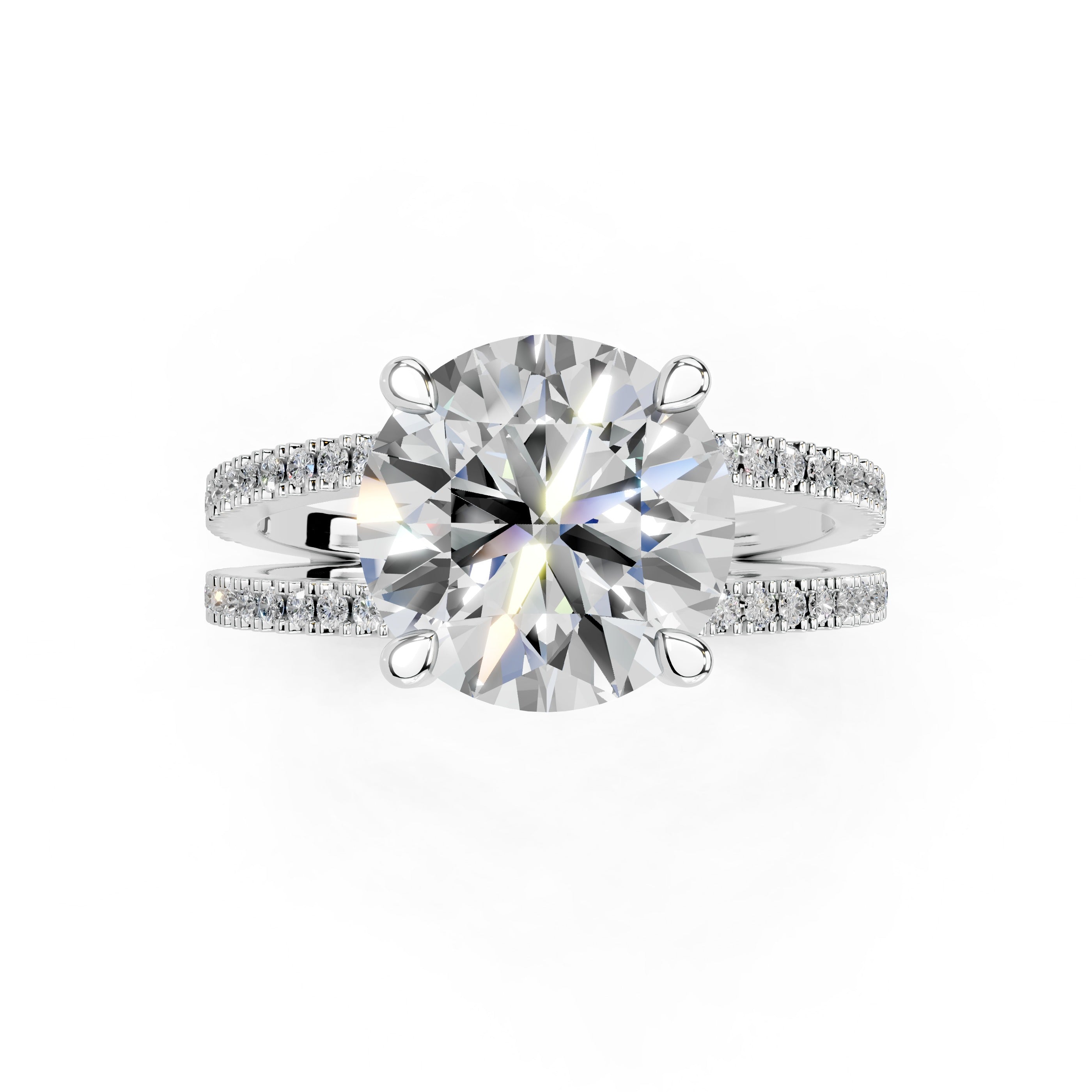 Round Cut  Split Shank  Lab Grown Diamond Engagement Ring with Pave Setting