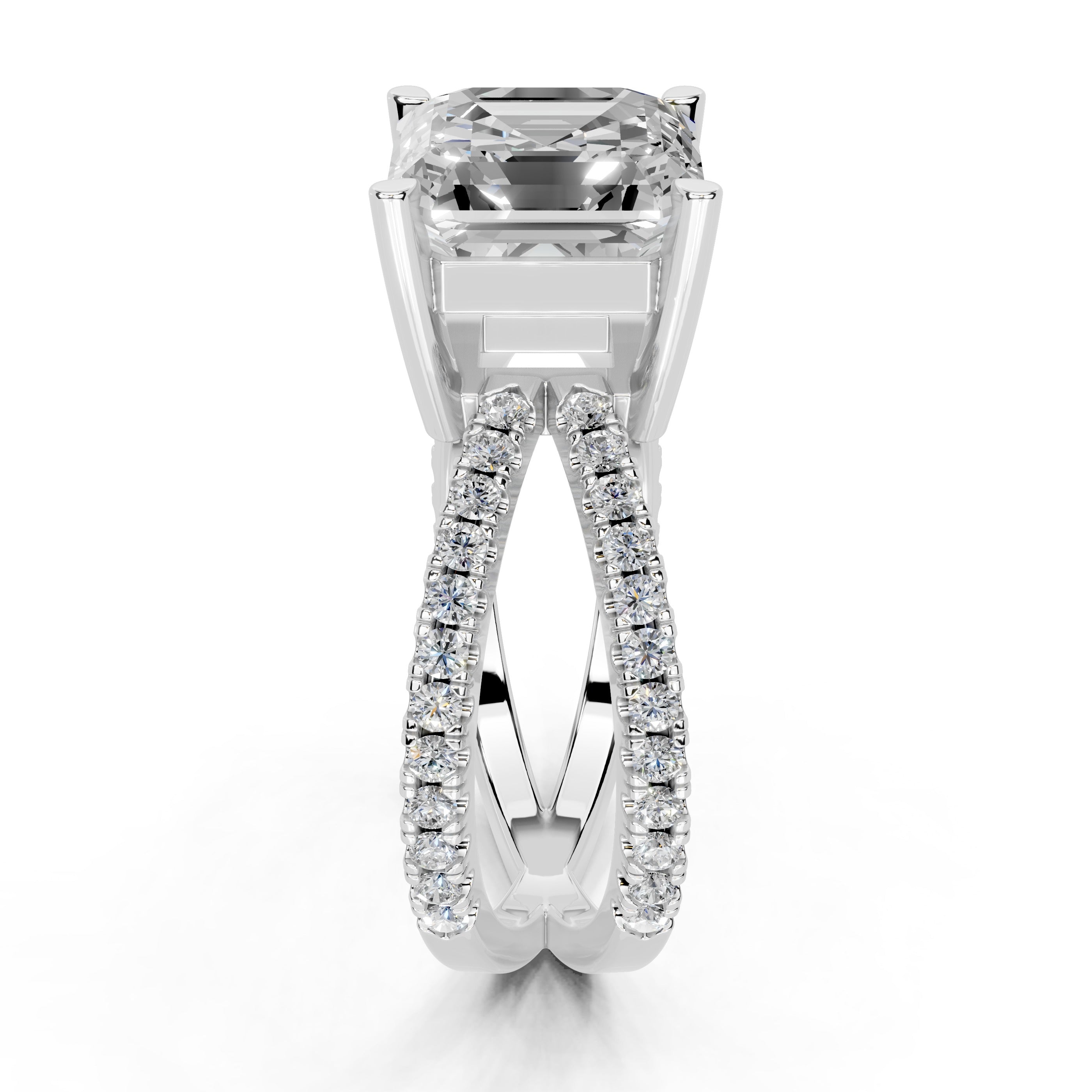 Asscher Cut Split Shank Lab Grown Diamond Engagement Ring with Pave Setting