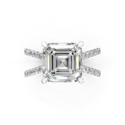 Asscher Cut Split Shank Lab Grown Diamond Engagement Ring with Pave Setting