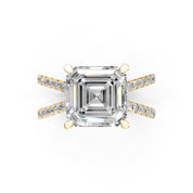 Asscher Cut Split Shank Lab Grown Diamond Engagement Ring with Pave Setting