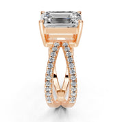 Emerald Cut Split Shank Lab Grown Diamond Engagement Ring with Pave Setting