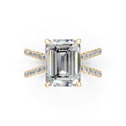 Emerald Cut Split Shank Lab Grown Diamond Engagement Ring with Pave Setting