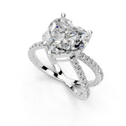 Heart Cut Split Shank Lab Grown Diamond Engagement Ring with Pave Setting