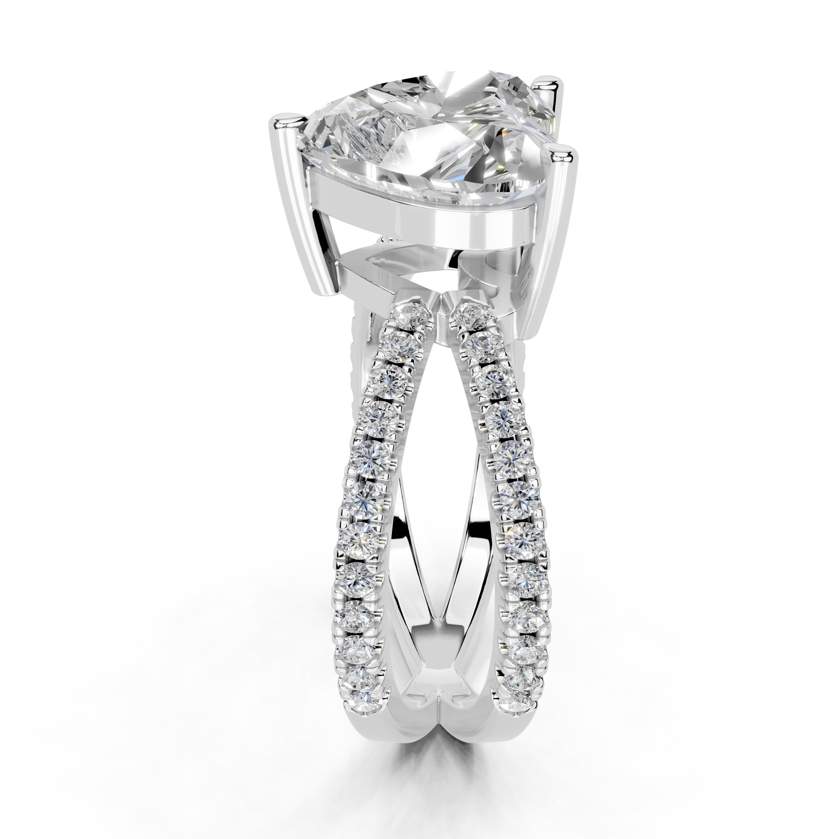 Heart Cut Split Shank Lab Grown Diamond Engagement Ring with Pave Setting