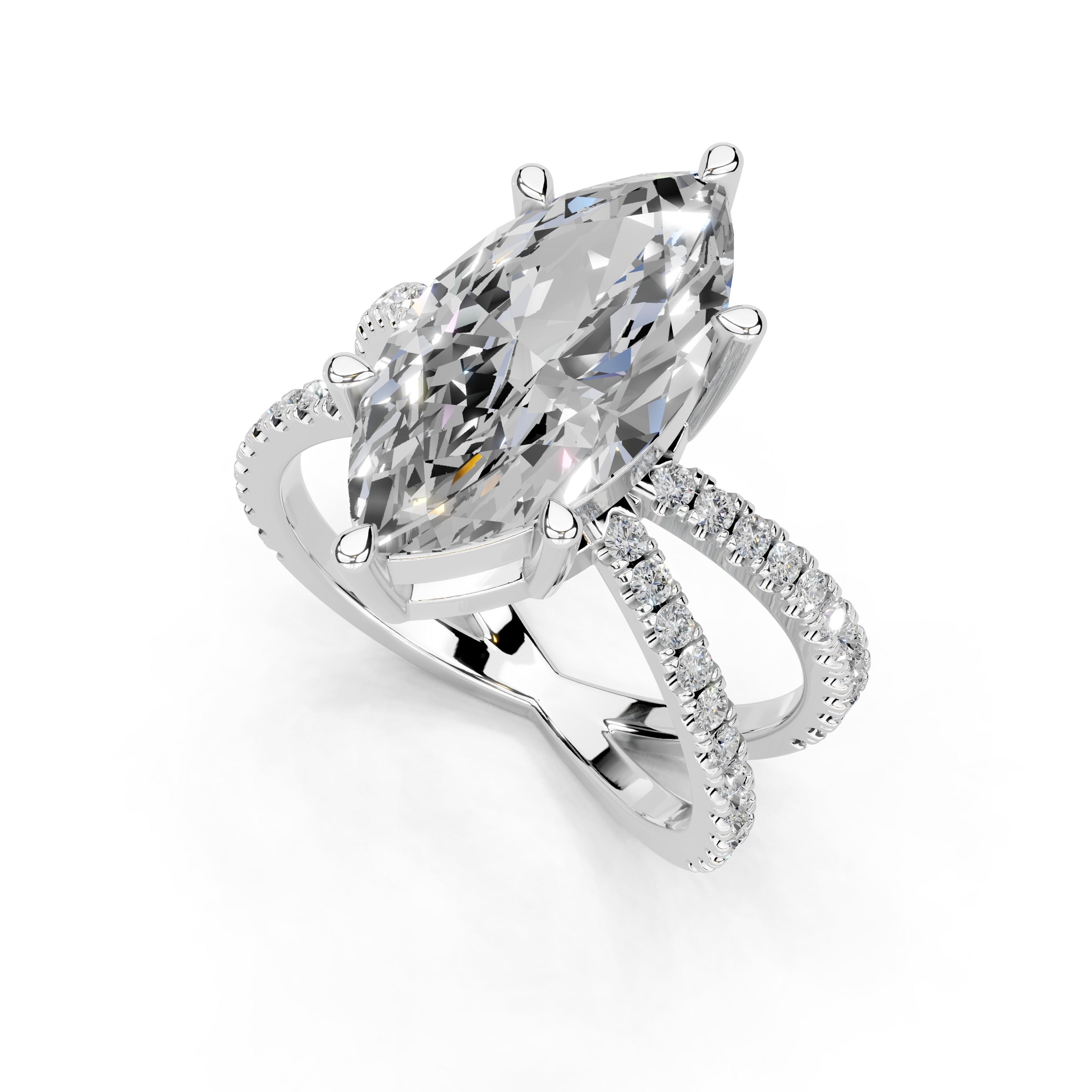 Marquise Cut Split Shank Lab Grown Diamond Engagement Ring with Pave Setting