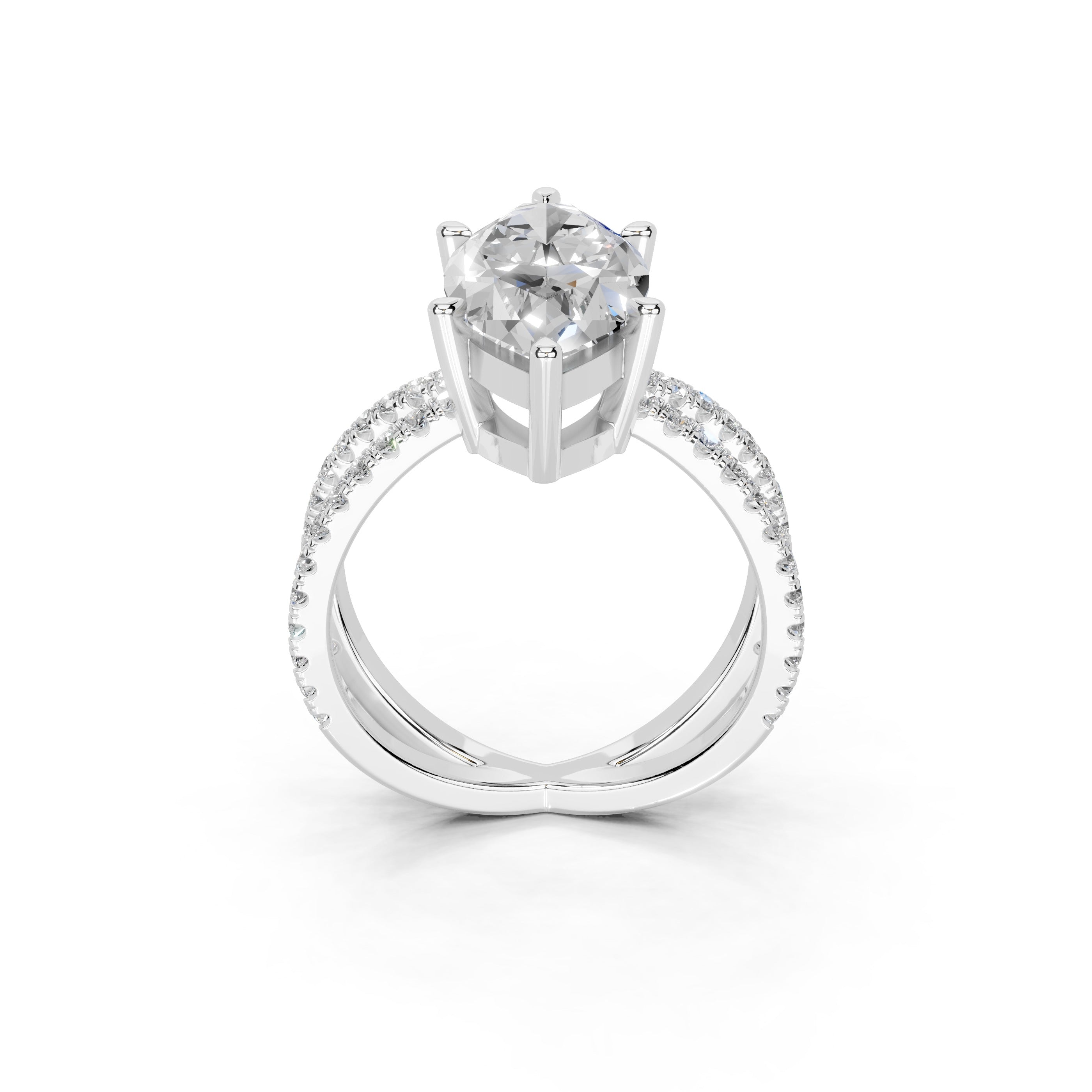 Marquise Cut Split Shank Lab Grown Diamond Engagement Ring with Pave Setting