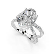 Oval Cut Split Shank Lab Grown Diamond Engagement Ring with Pave Setting