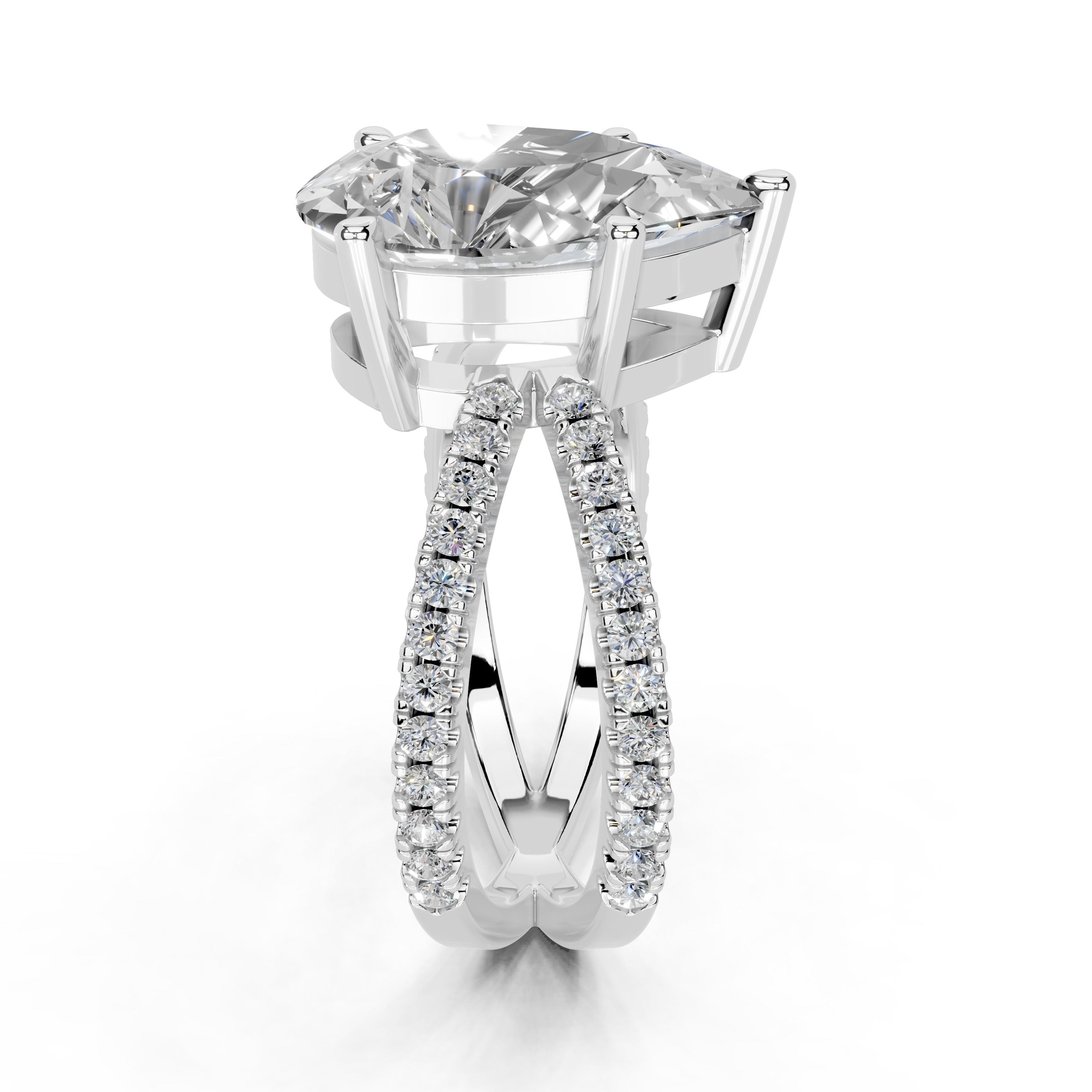 Pear Cut Split Shank Lab Grown Diamond Engagement Ring with Pave Setting