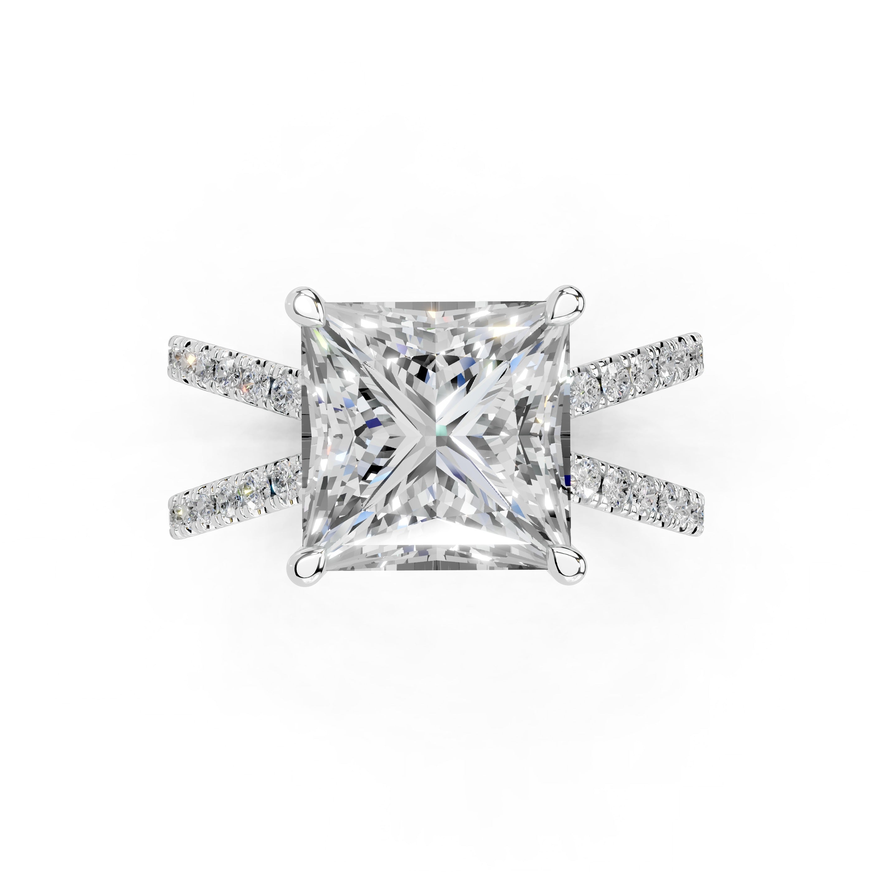 Princess Cut Split Shank Lab Grown Diamond Engagement Ring with Pave Setting