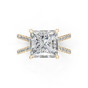 Princess Cut Split Shank Lab Grown Diamond Engagement Ring with Pave Setting