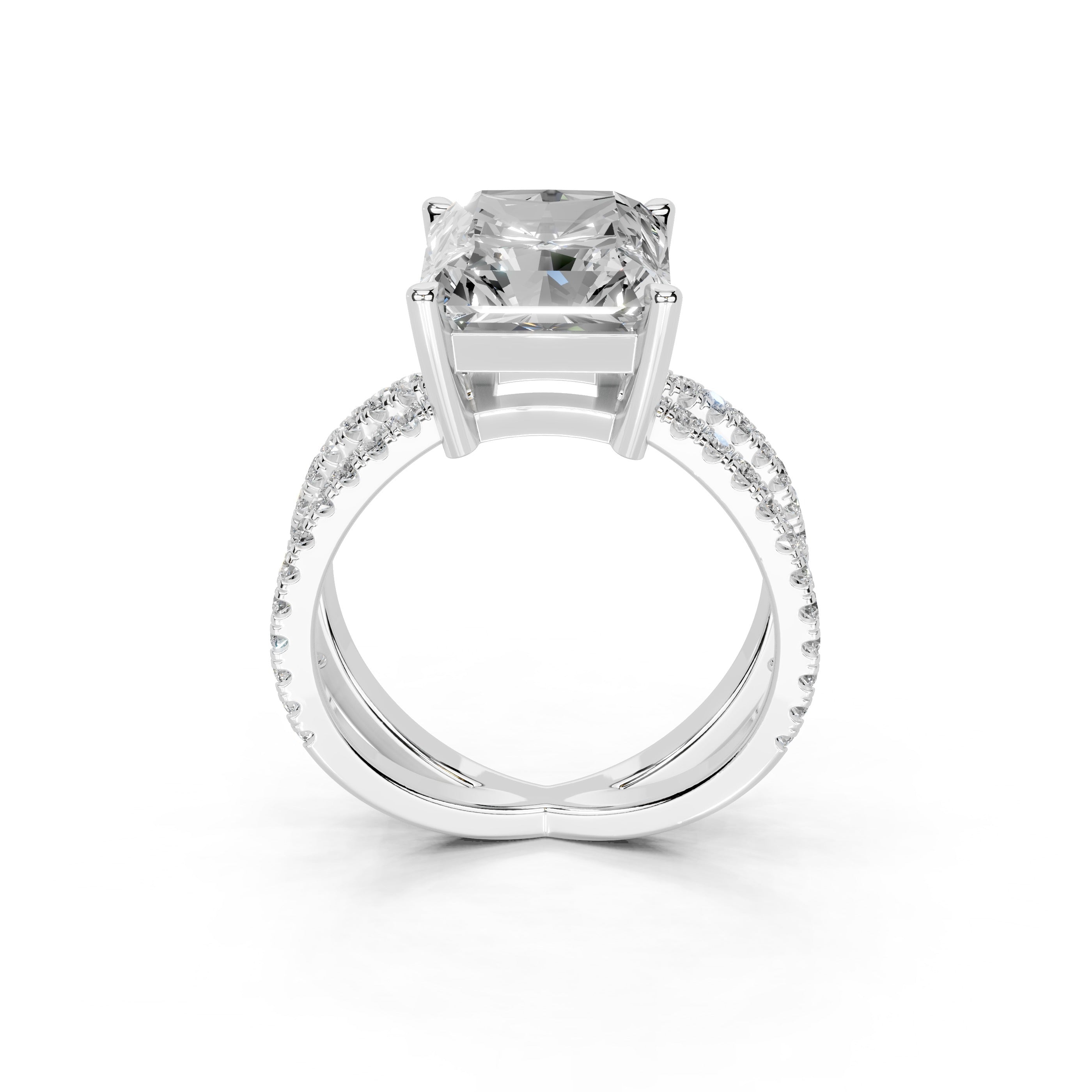 Radiant Cut Split Shank Lab Grown Diamond Engagement Ring with Pave Setting