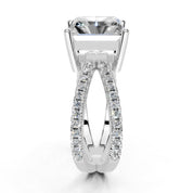 Radiant Cut Split Shank Lab Grown Diamond Engagement Ring with Pave Setting