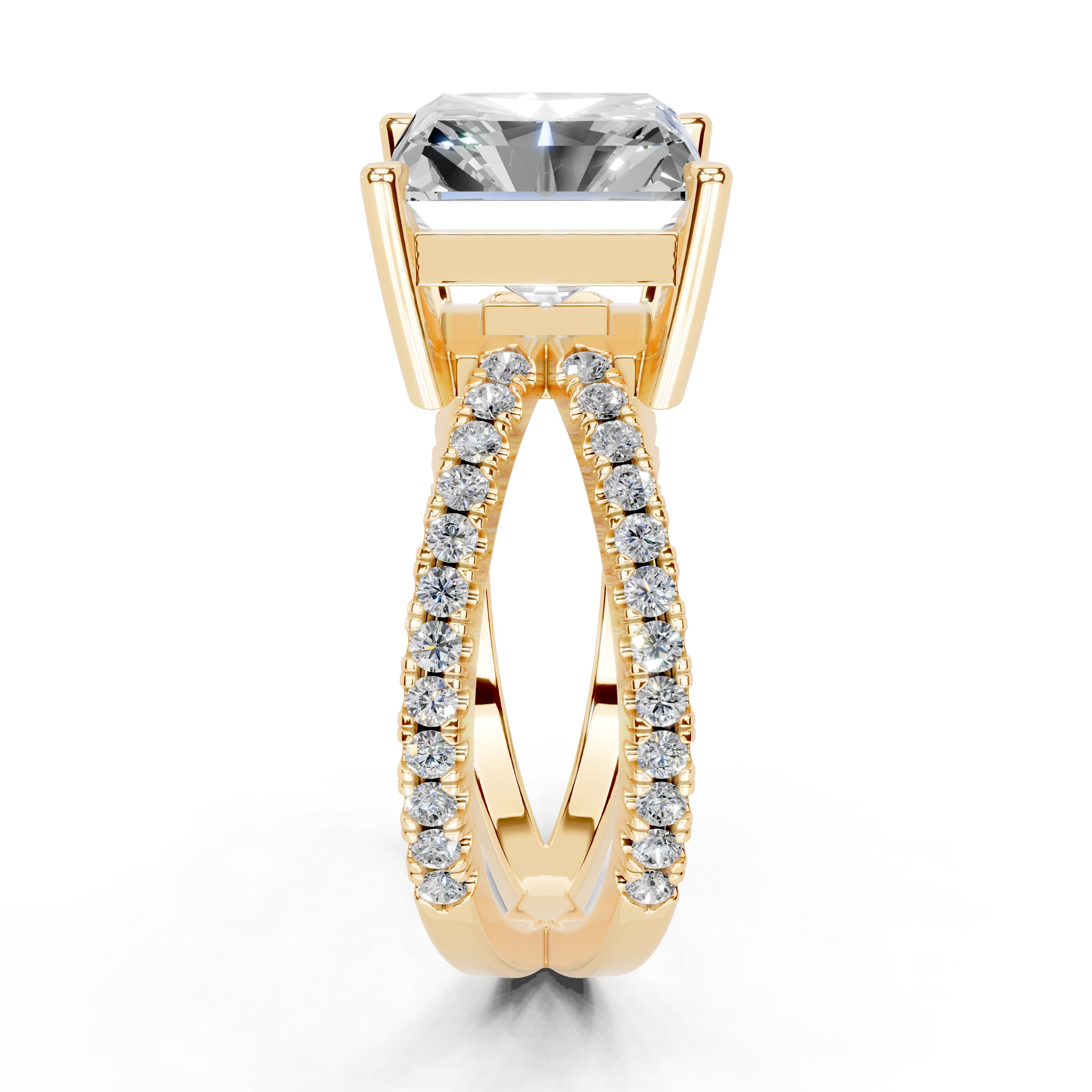 Radiant Cut Split Shank Lab Grown Diamond Engagement Ring with Pave Setting