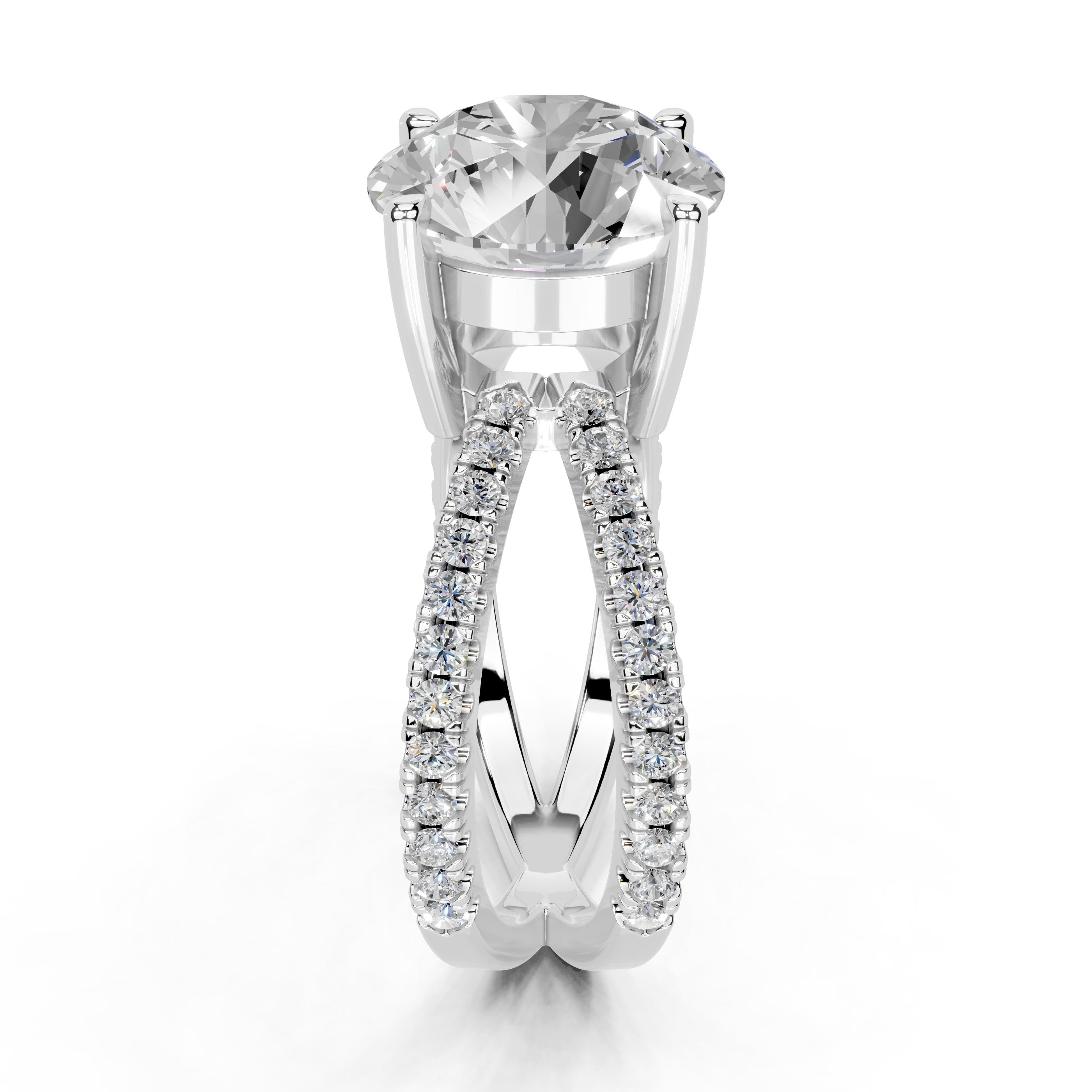 Round Cut Split Shank Lab Grown Diamond Engagement Ring with Pave Setting