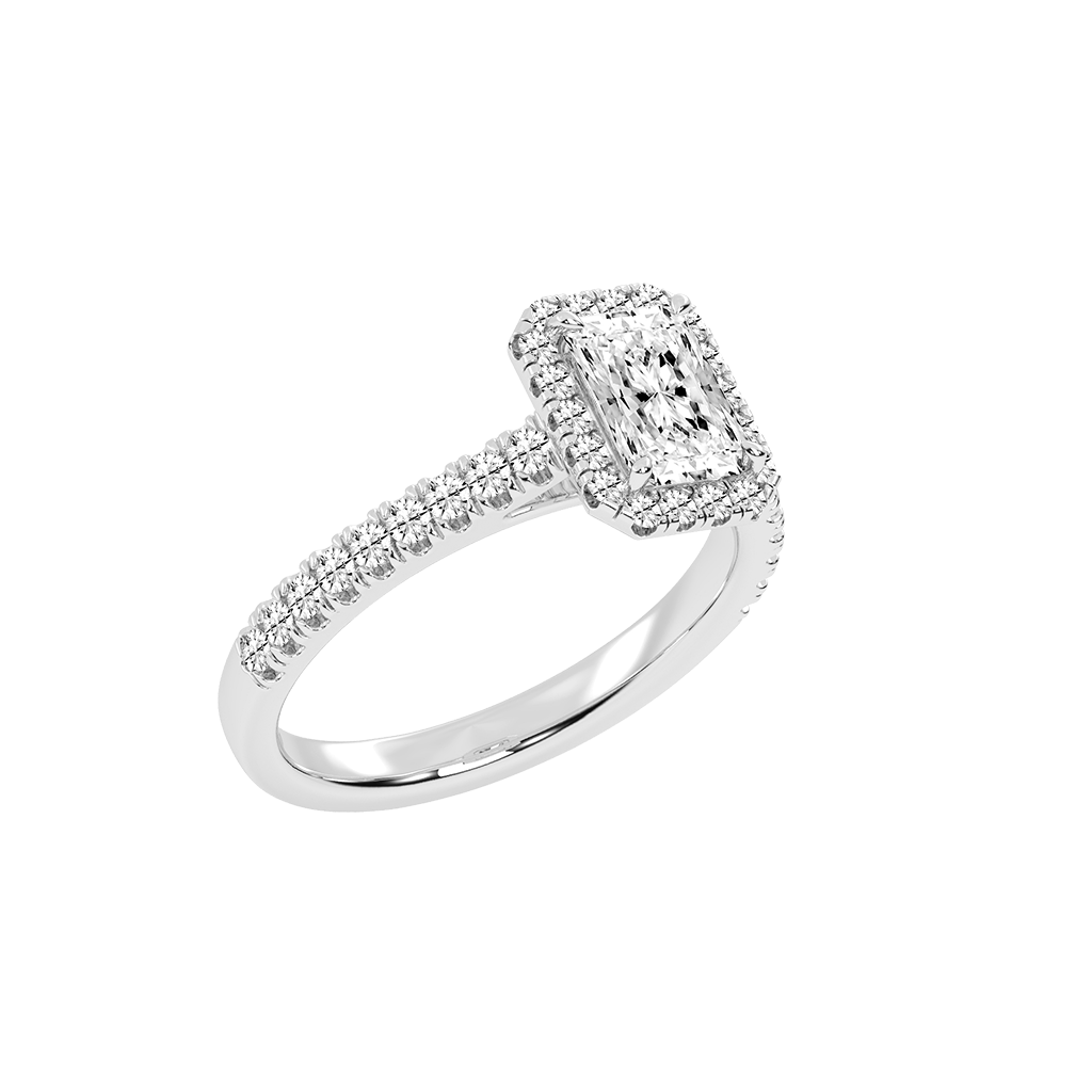 Radiant Cut Pave Setting Halo  Lab Grown Diamond Engagement Ring (1.8 mm width)