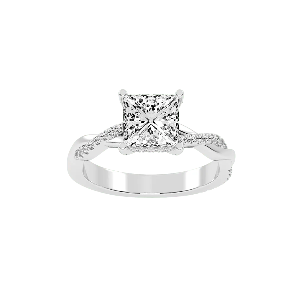 Pave Lab Grown Diamond Engagement Ring with Princess Center Stone