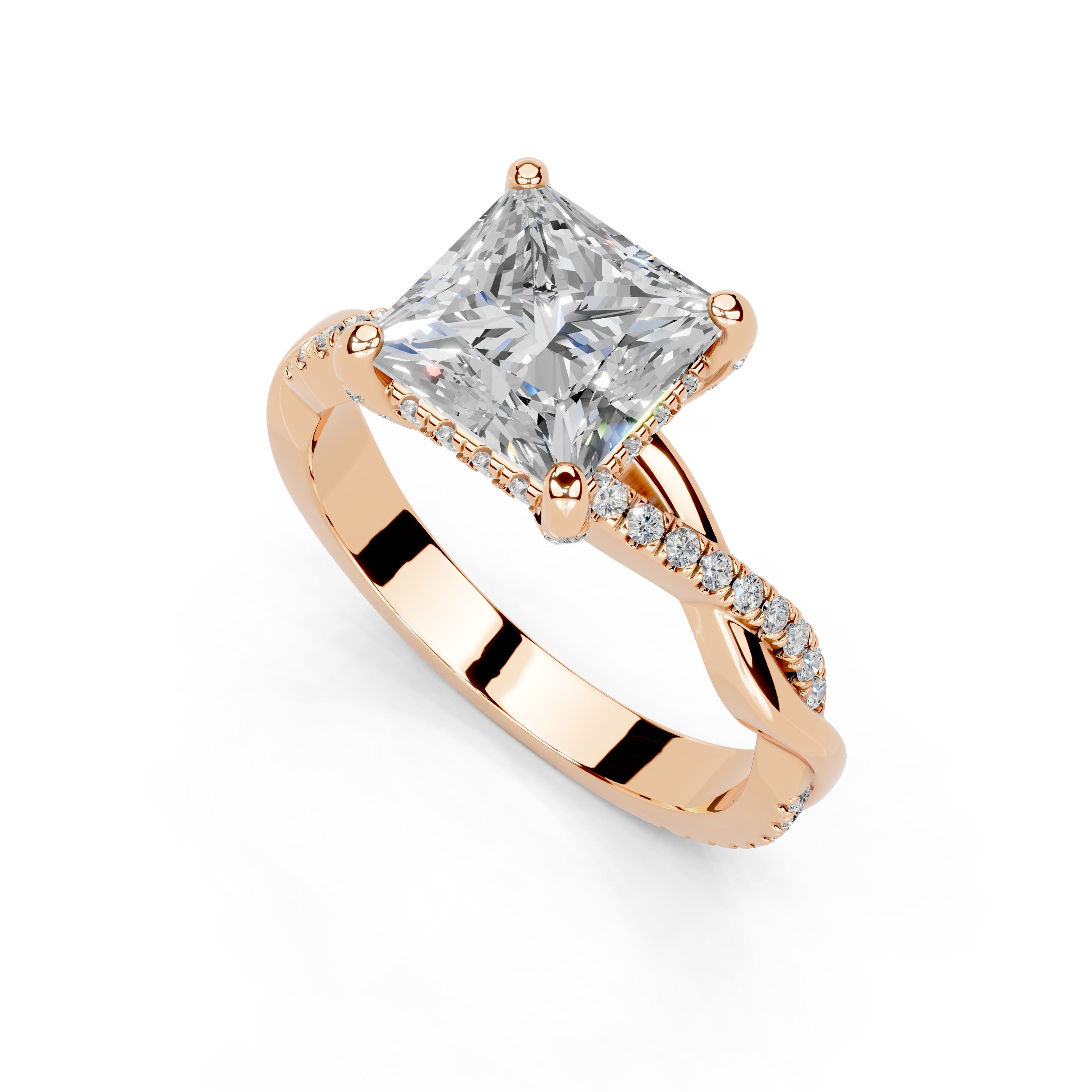 Pave Lab Grown Diamond Engagement Ring with Princess Center Stone