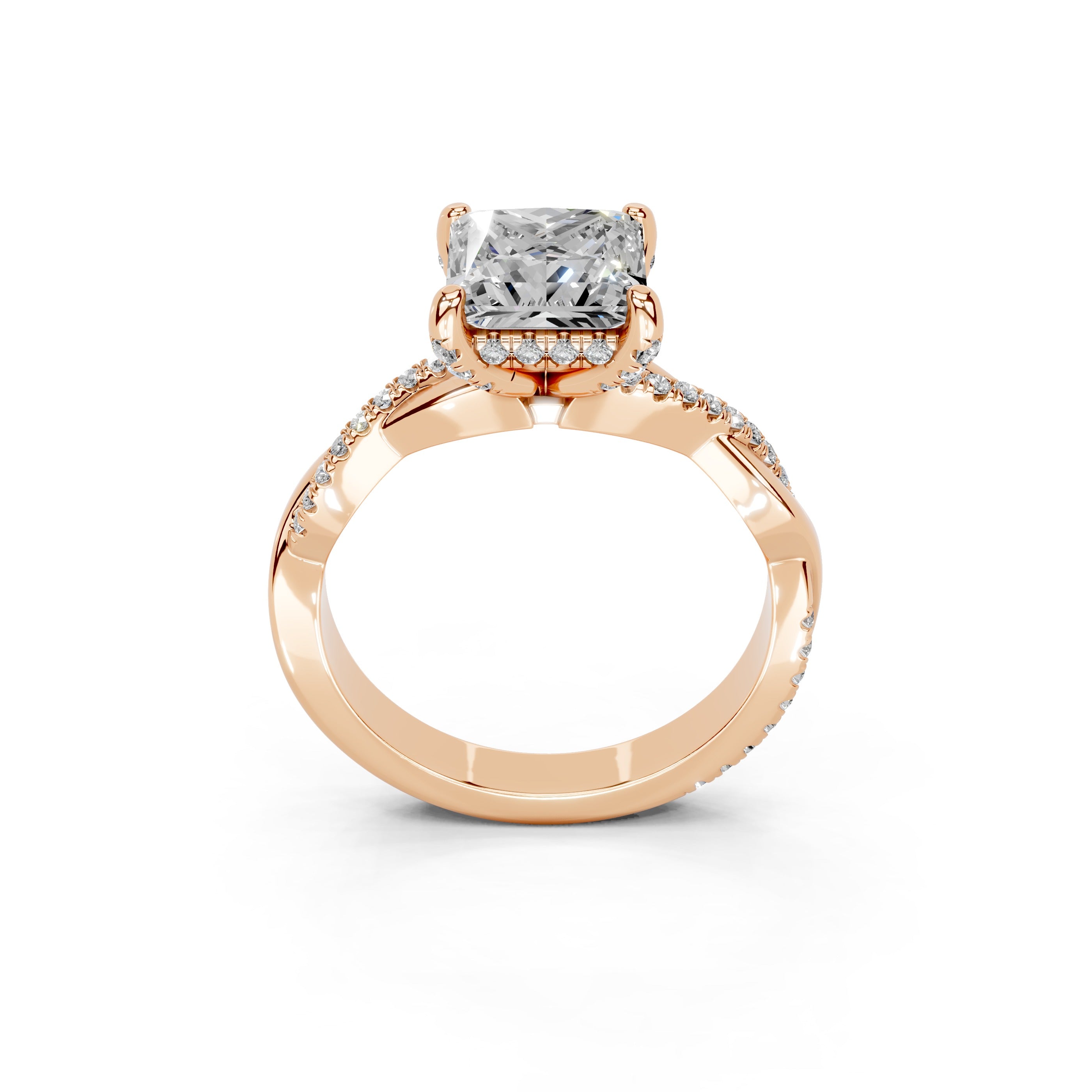 Pave Lab Grown Diamond Engagement Ring with Princess Center Stone