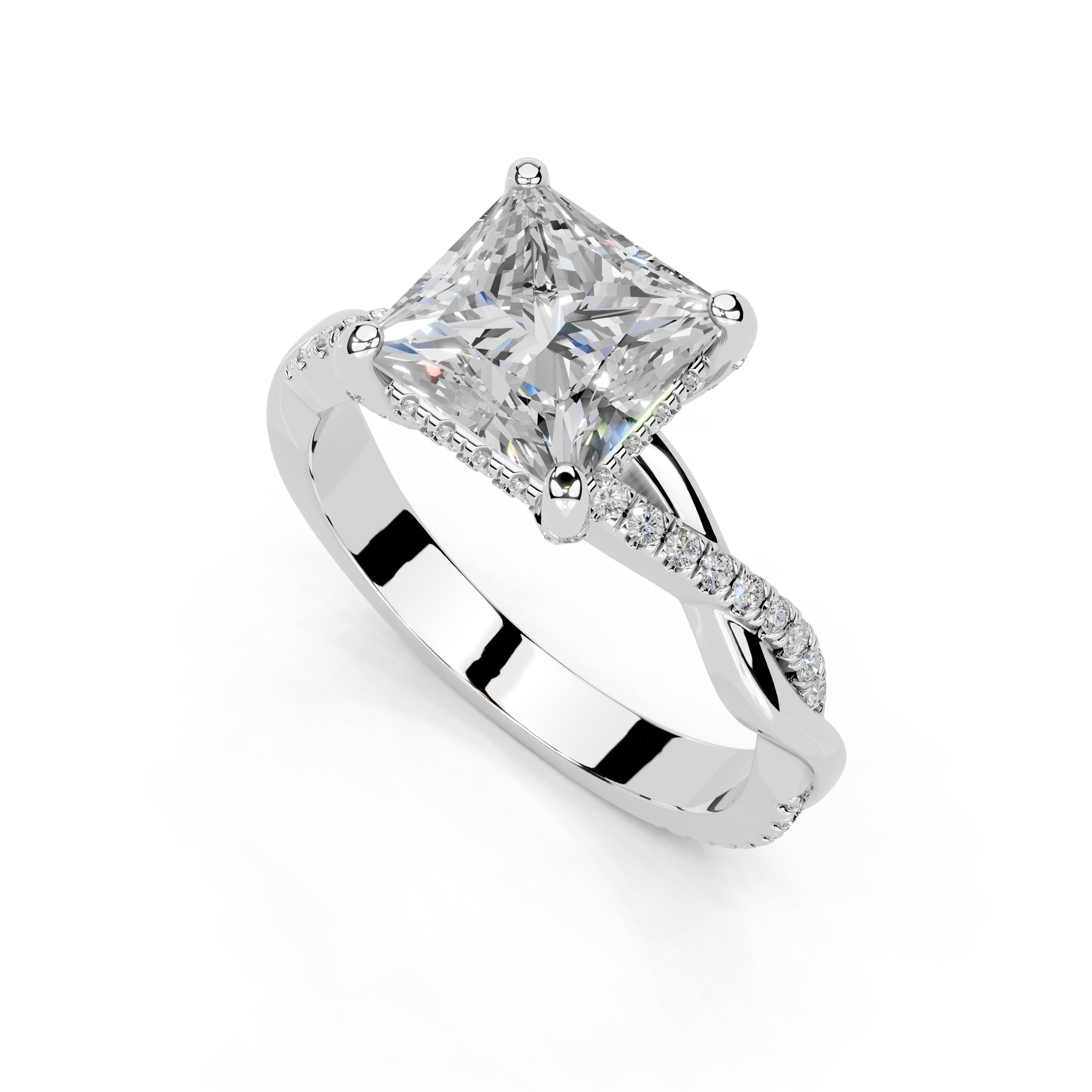 Pave Lab Grown Diamond Engagement Ring with Princess Center Stone