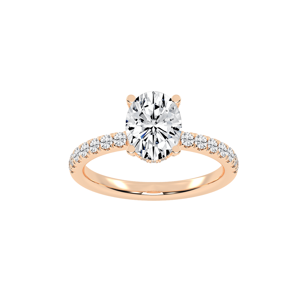 Oval Cut Hidden Halo  Pave  Lab Grown Diamond Engagement Ring