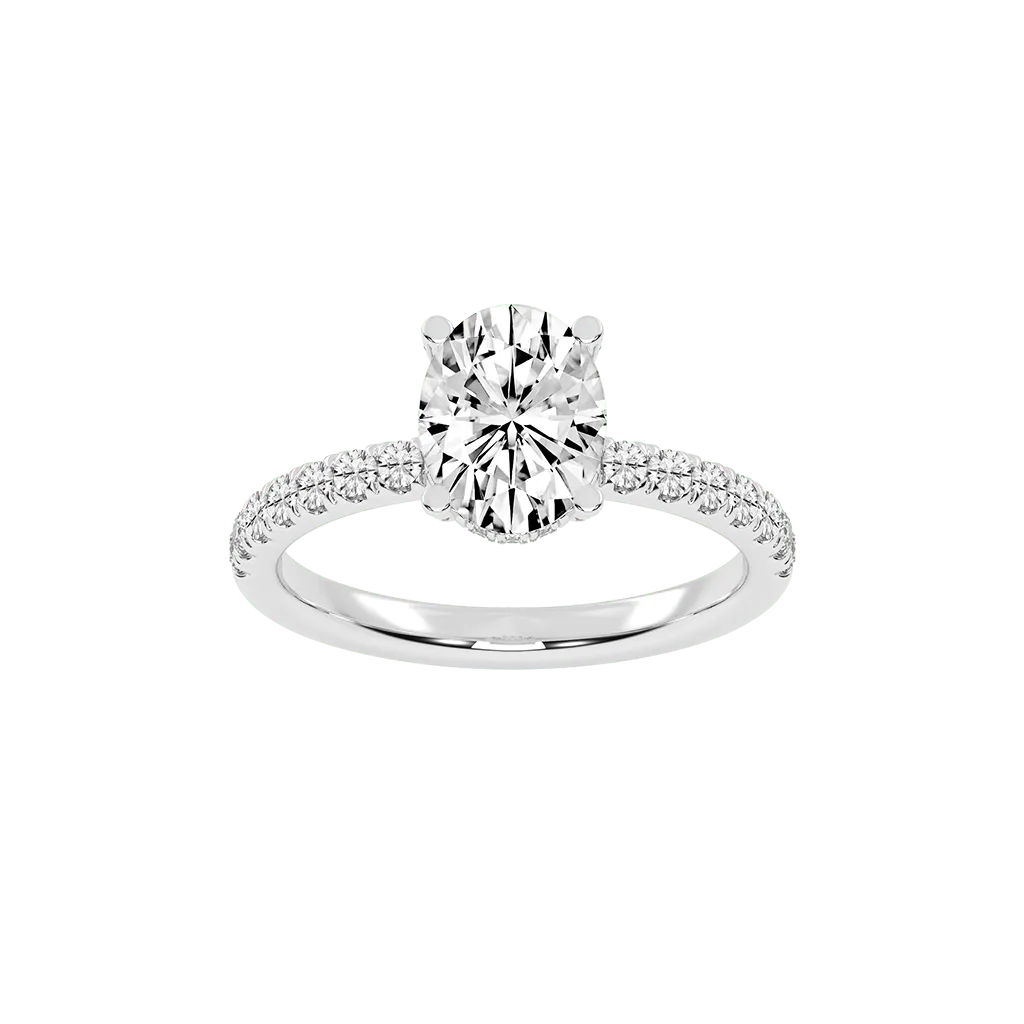 Oval Cut Hidden Halo  Pave  Lab Grown Diamond Engagement Ring