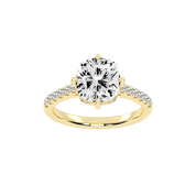 Pave Lab Grown Diamond Engagement Ring with Cushion Center Stone and Hidden Halo Setting