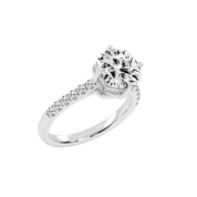 Pave Lab Grown Diamond Engagement Ring with Cushion Center Stone and Hidden Halo Setting