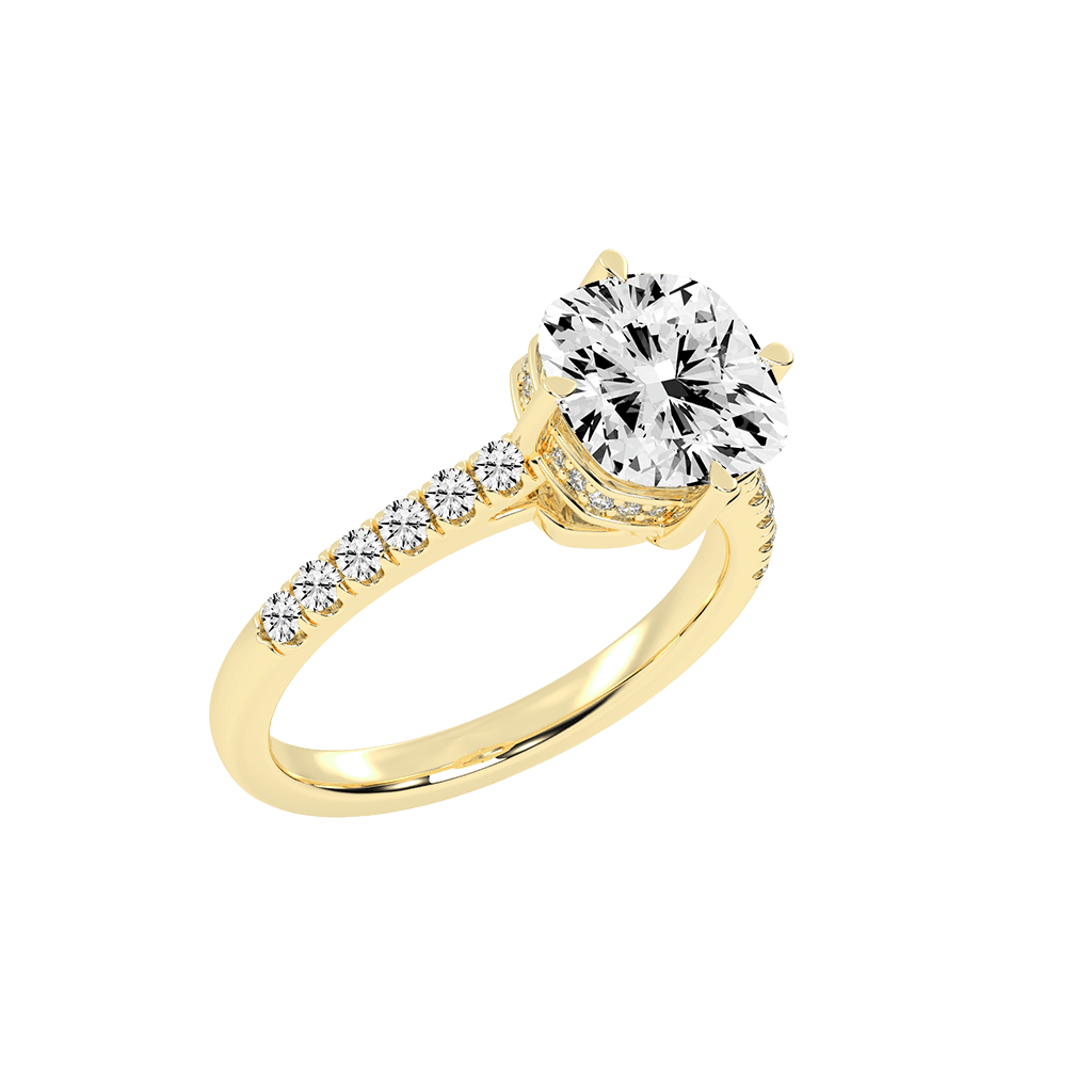 Pave Lab Grown Diamond Engagement Ring with Cushion Center Stone and Hidden Halo Setting