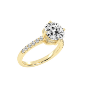 Pave Lab Grown Diamond Engagement Ring with Cushion Center Stone and Hidden Halo Setting