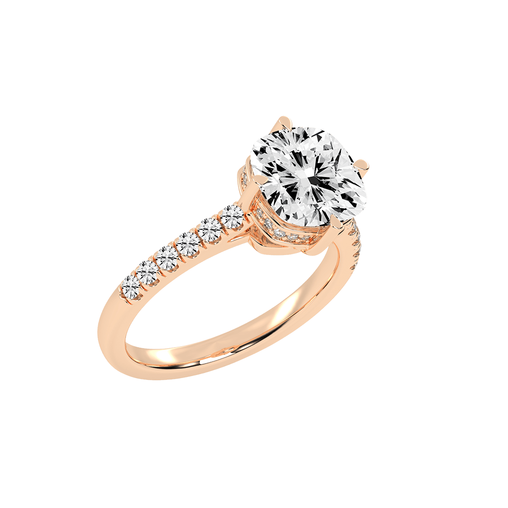 Pave Lab Grown Diamond Engagement Ring with Cushion Center Stone and Hidden Halo Setting