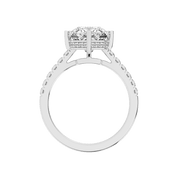 Pave Lab Grown Diamond Engagement Ring with Cushion Center Stone and Hidden Halo Setting