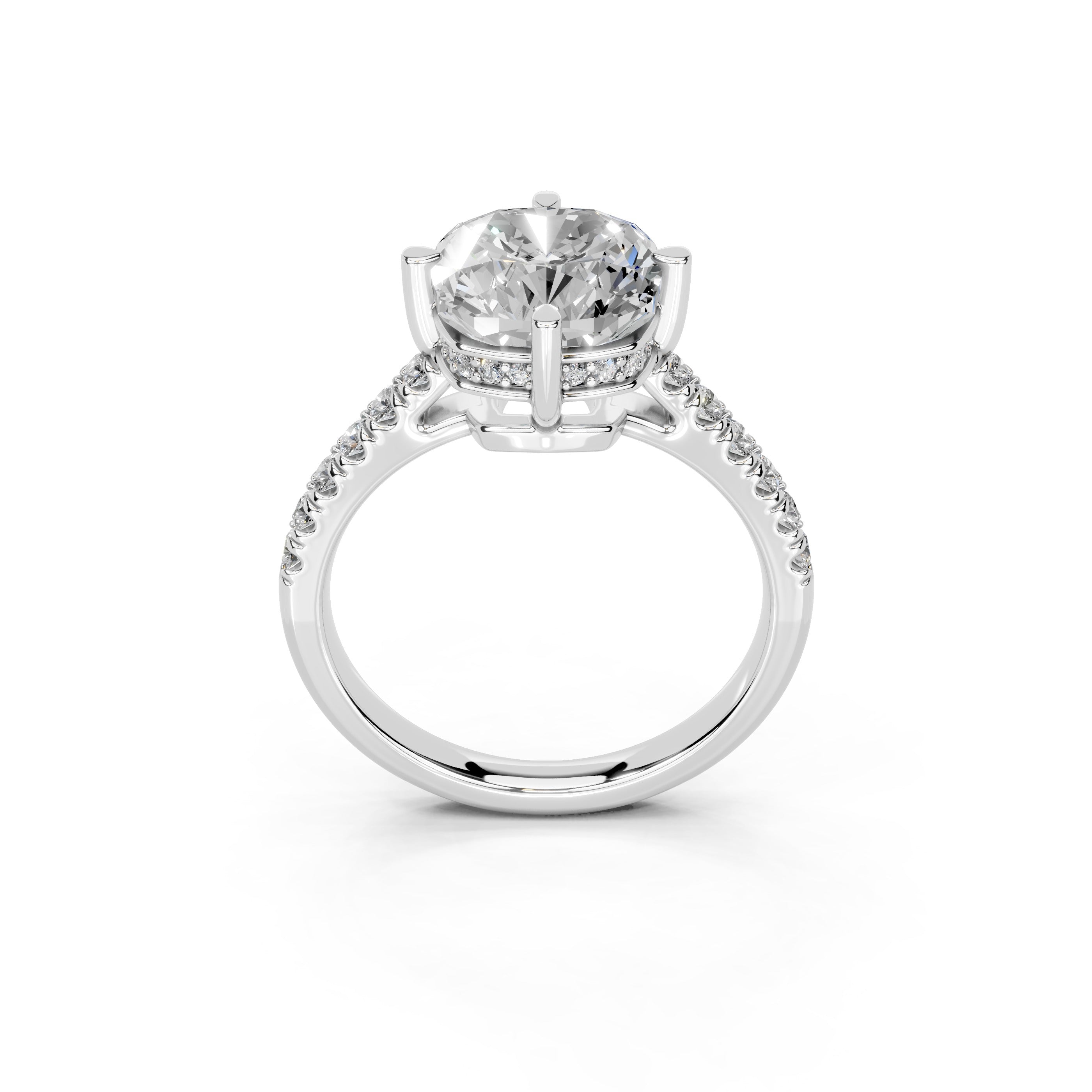 Pave Lab Grown Diamond Engagement Ring with Cushion Center Stone and Hidden Halo Setting