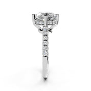 Pave Lab Grown Diamond Engagement Ring with Cushion Center Stone and Hidden Halo Setting