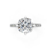 Pave Lab Grown Diamond Engagement Ring with Cushion Center Stone and Hidden Halo Setting