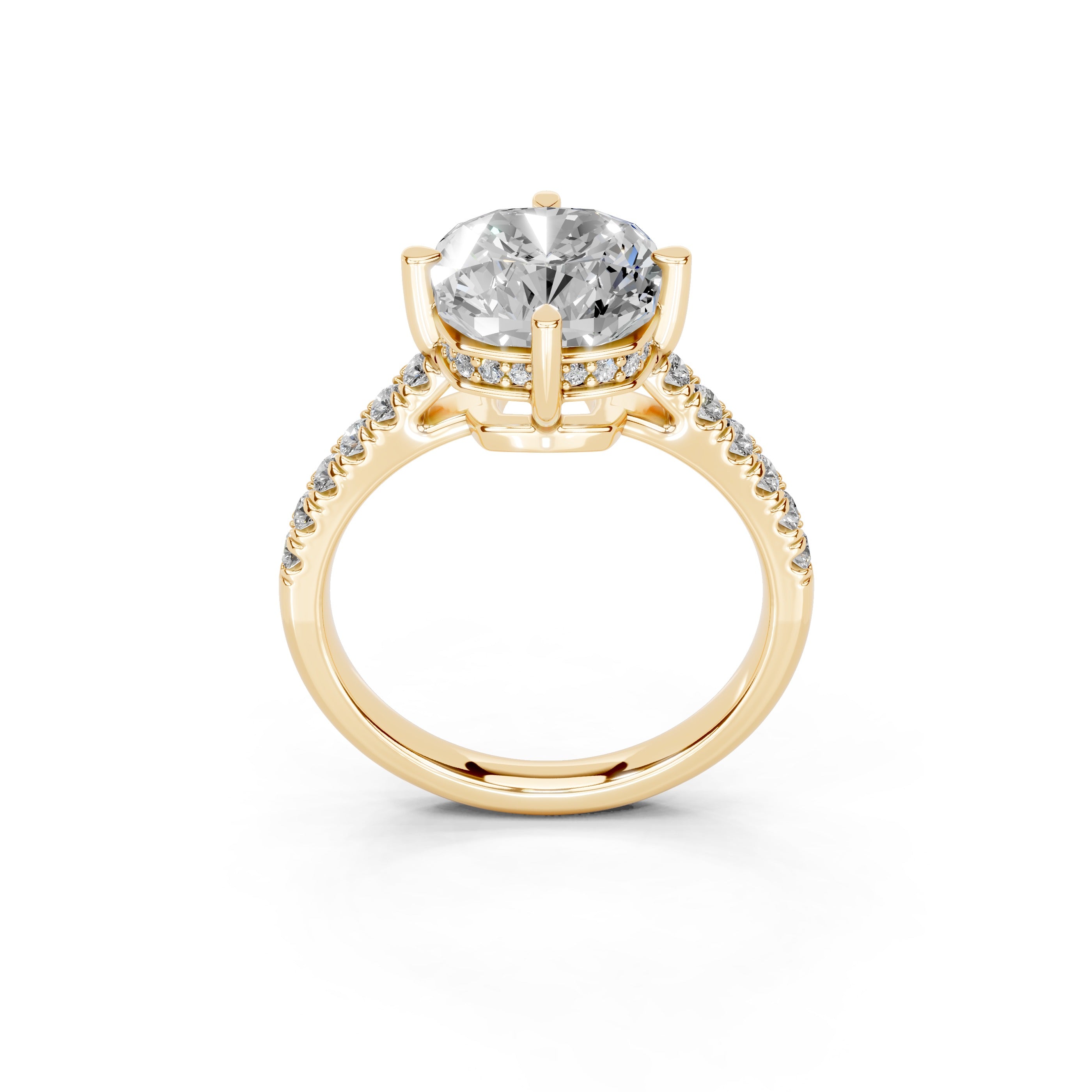 Pave Lab Grown Diamond Engagement Ring with Cushion Center Stone and Hidden Halo Setting