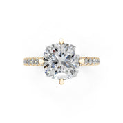 Pave Lab Grown Diamond Engagement Ring with Cushion Center Stone and Hidden Halo Setting