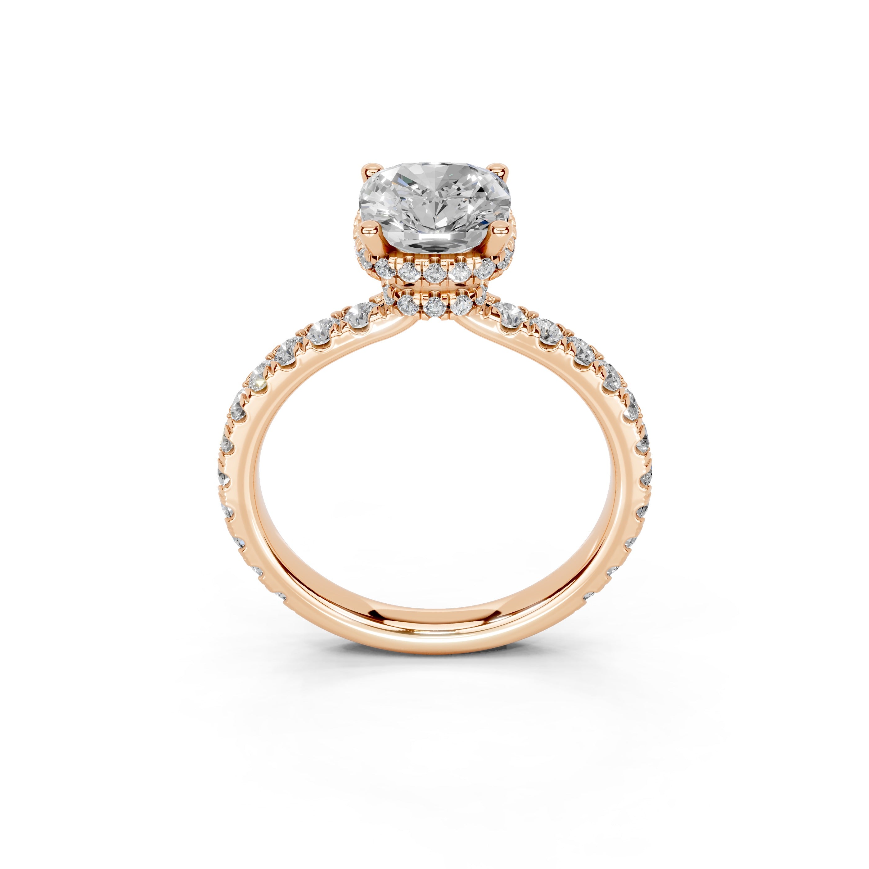 Cushion Cut Discreet Halo  Pave  Lab Grown Diamond Engagement Ring