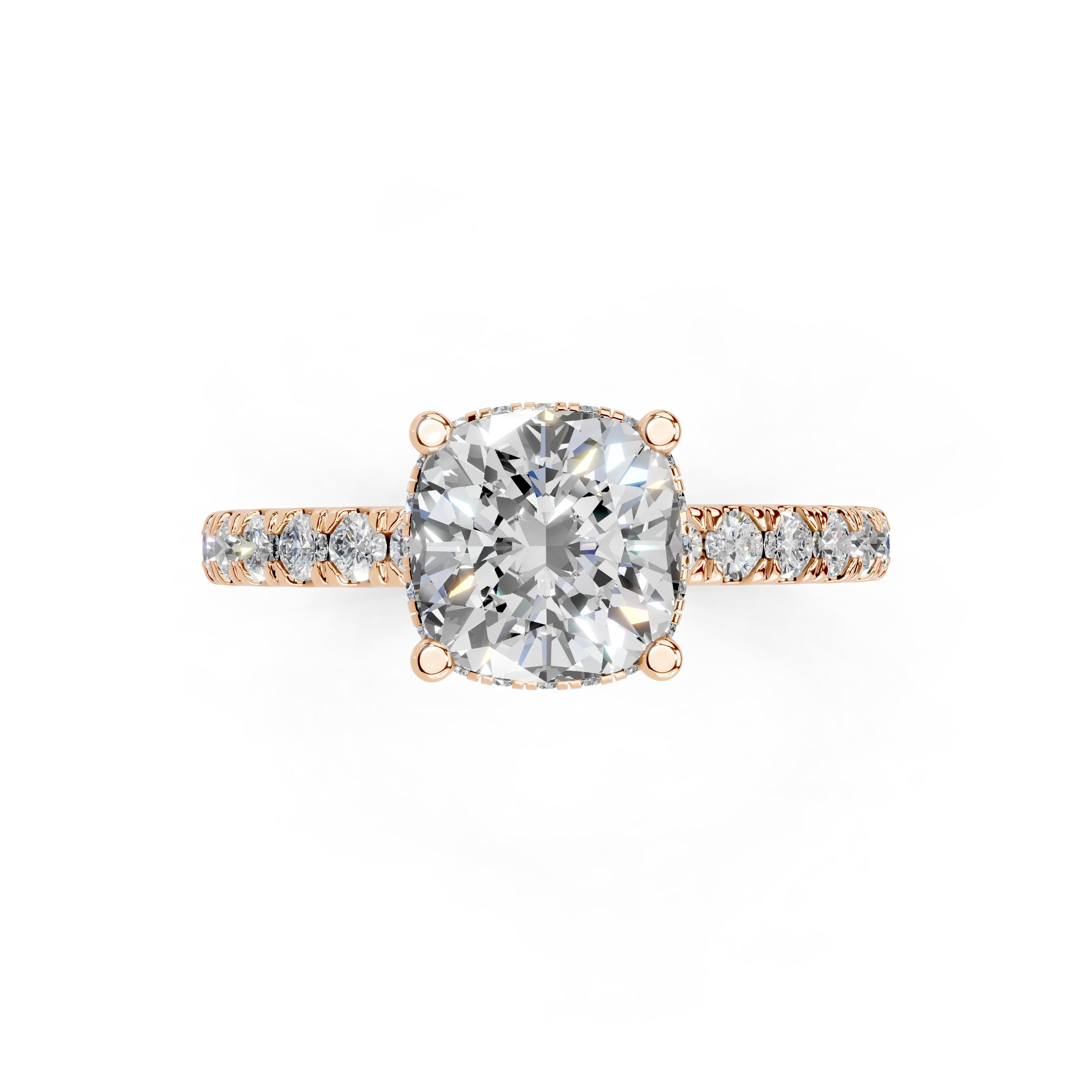 Cushion Cut Discreet Halo  Pave  Lab Grown Diamond Engagement Ring