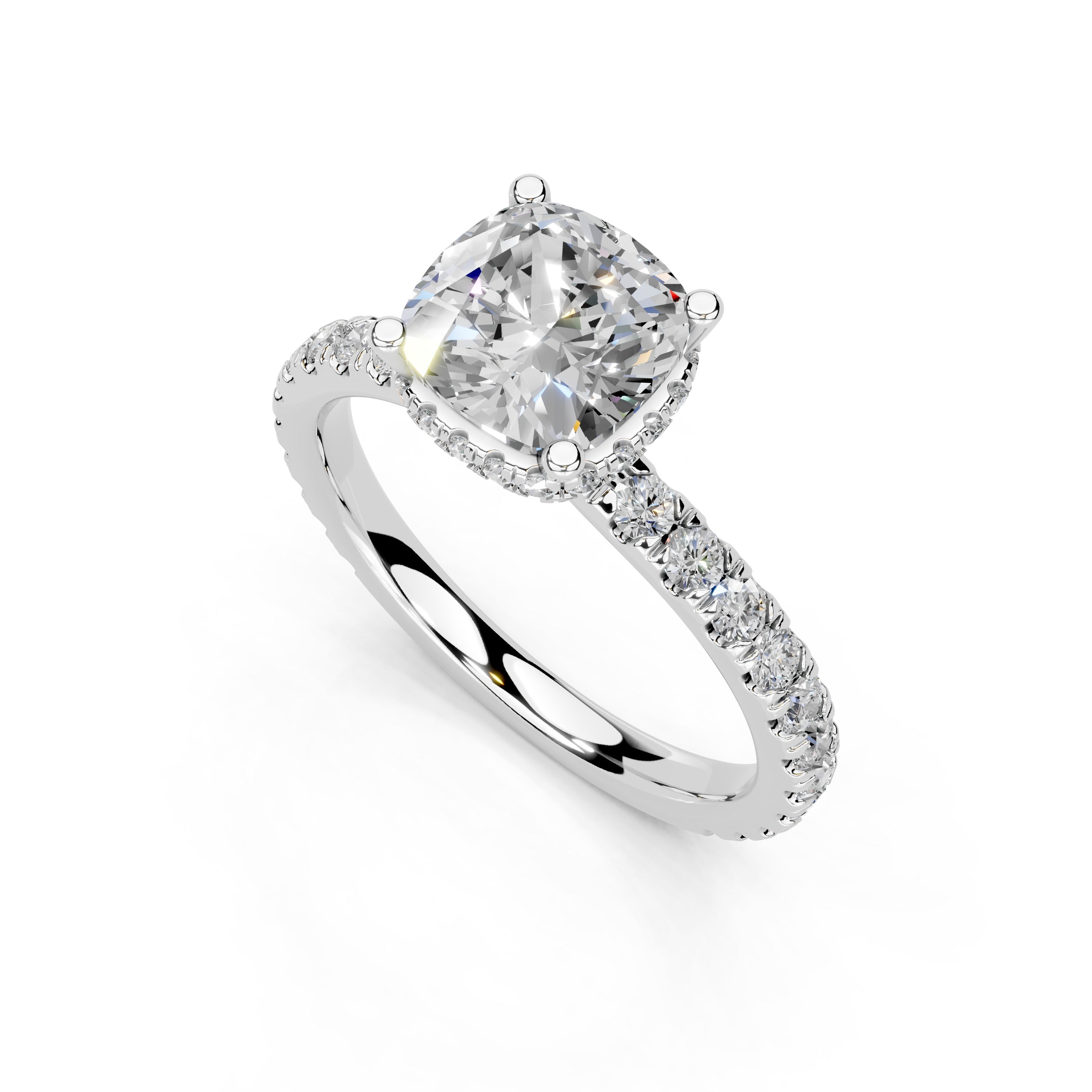 Cushion Cut Discreet Halo  Pave  Lab Grown Diamond Engagement Ring