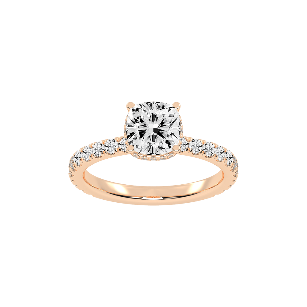 Cushion Cut Discreet Halo  Pave  Lab Grown Diamond Engagement Ring