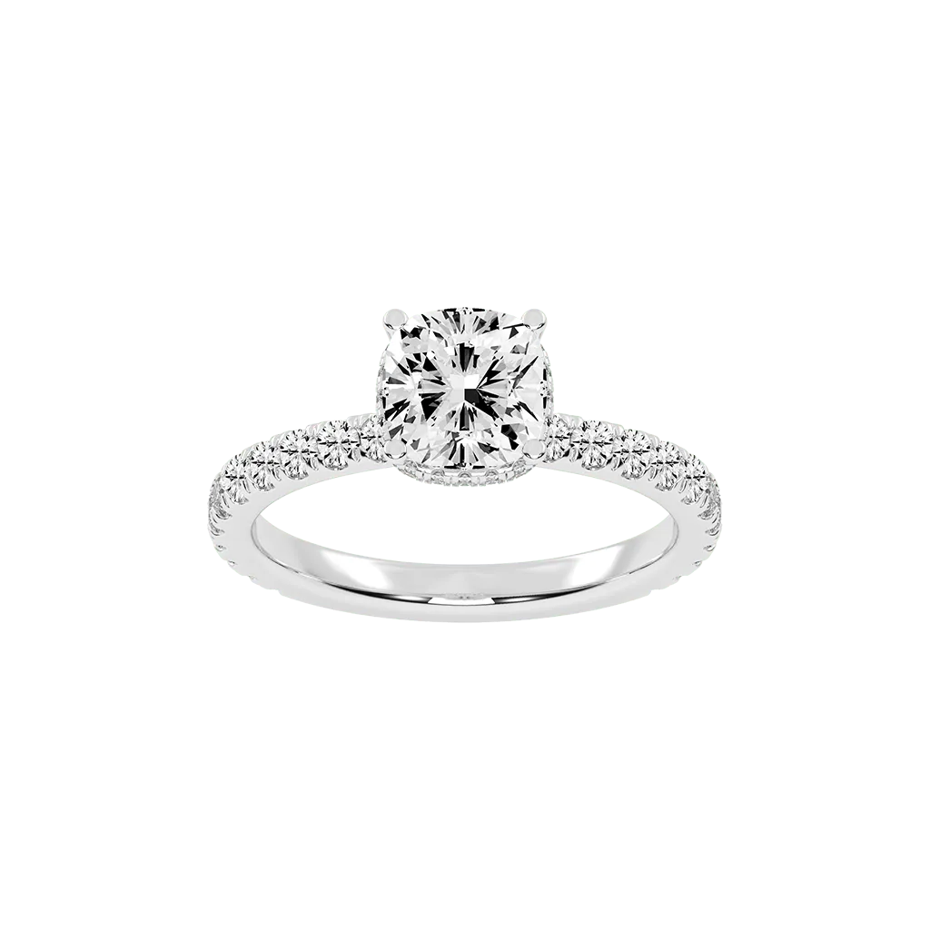 Cushion Cut Discreet Halo  Pave  Lab Grown Diamond Engagement Ring