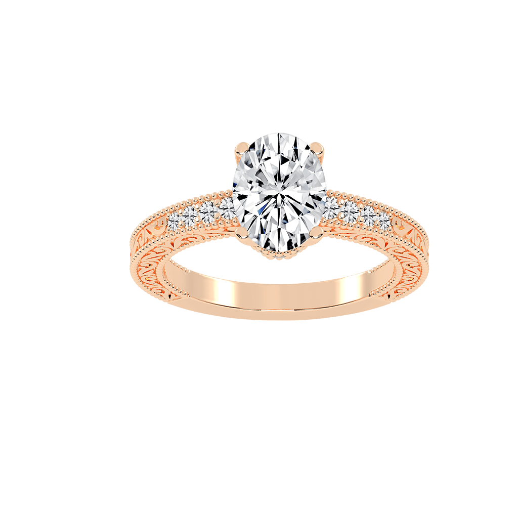 Fancy Lab Grown Diamond Engagement Ring with Oval Center Stone and Hidden Halo Setting